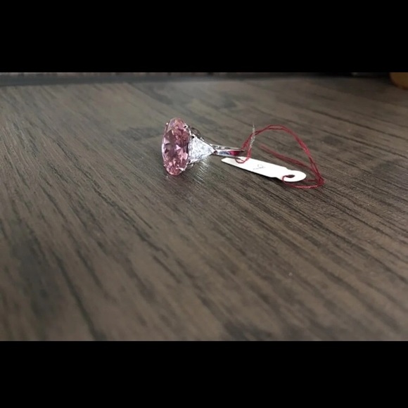 Sterling Silver Ring Pink Topaz diamond CZ size 6 - Picture 5 of 8